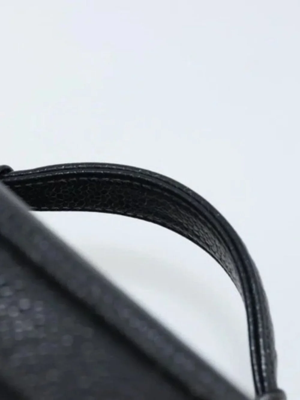 CHANEL Vanity Pouch Grained Calf Skin Black Gold CC Auth bs34489